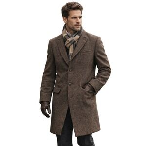 Wool Tweed Overcoat Heritage Preppy Brown Lands' End Moon 40R, 3 Button